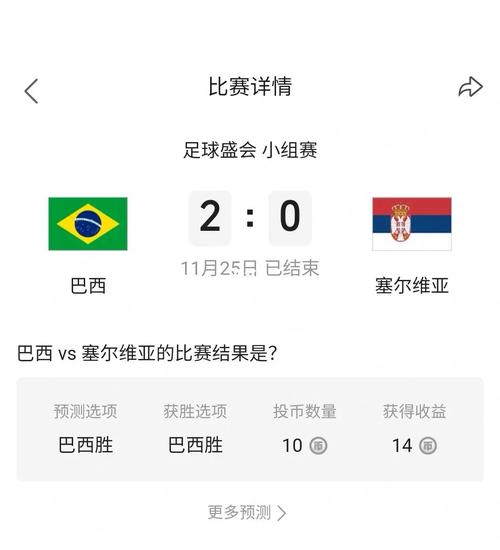 巴西vs塞尔维亚世界杯赔率
